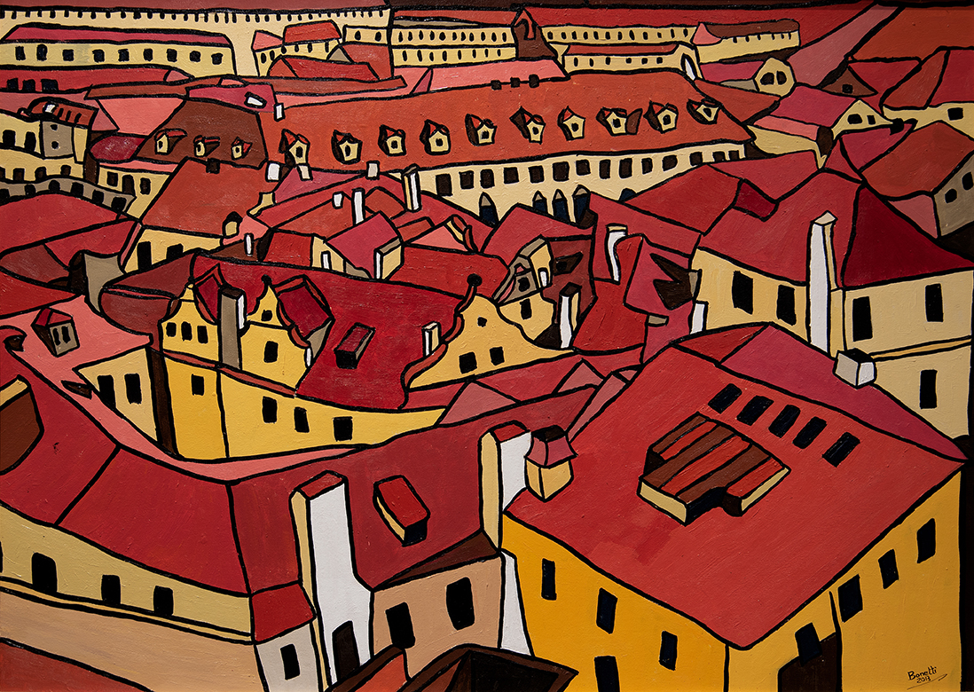 Fulvio Bonetti - Tetti di Praga - 2013, tecnica mista su cartone, 70x100 cm, Filiale Di San Pier D'isonzo
